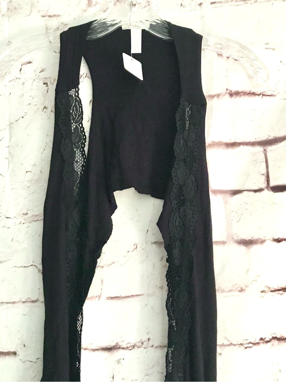 VIXEN Y2K Boho Goth Grunge Indie Festival Black Lace Edge Open Front Vest Medium - Picture 7 of 12